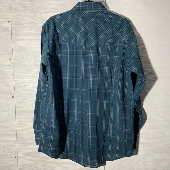 Ely Cattleman Teal Plaid Long Sleeve Pearl Snap Western Shirt L - Picture 6 of 6